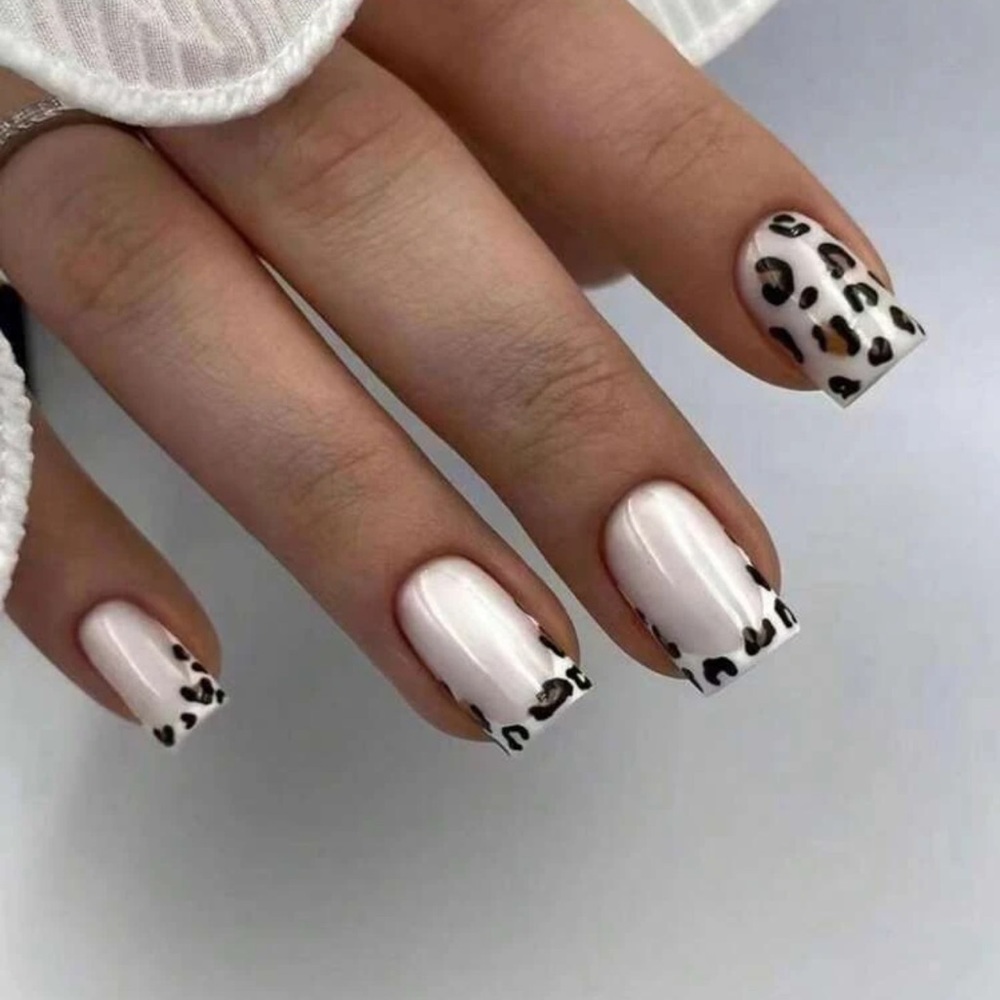Instantly Upgrade Your Look with 24pcs Short Square Leopard French Fake Nails